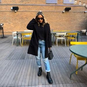 French Connection • Notch Collar Faux Fur Teddy Coat in True Black